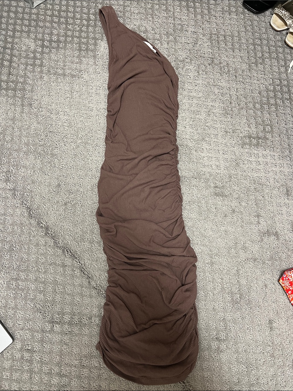 One-Shoulder Ribbed Bodycon Dress in Chocolate Brown